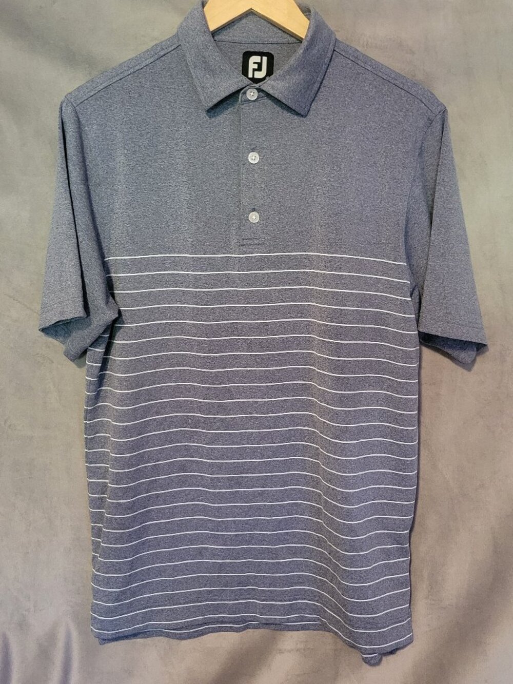 FootJoy Men's Blue Light Green Striped Golf Polo Shirt S Moisture Wicking